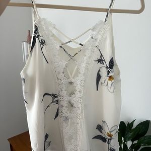 Medium white/floral ASTR open back lace crossover silk tank